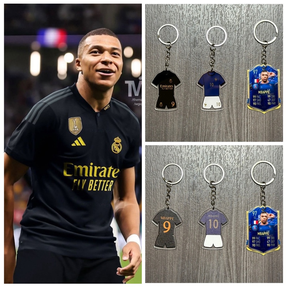 Mbappe Real Madrid & France Jersey Kit – 3 Keychains Bundle